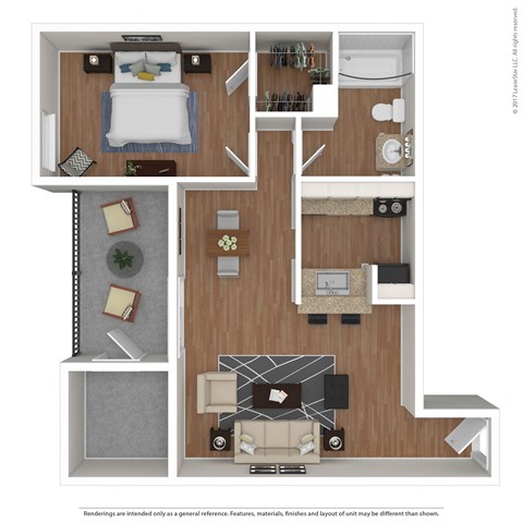 a stylized floor plan with a bedroom and living room